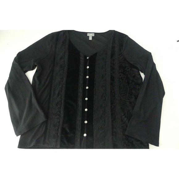 J. Jill Tops - J. Jill Womens Black Velvet Lace Burnout Long Sleeve Stretch Top Large Sheer Arm